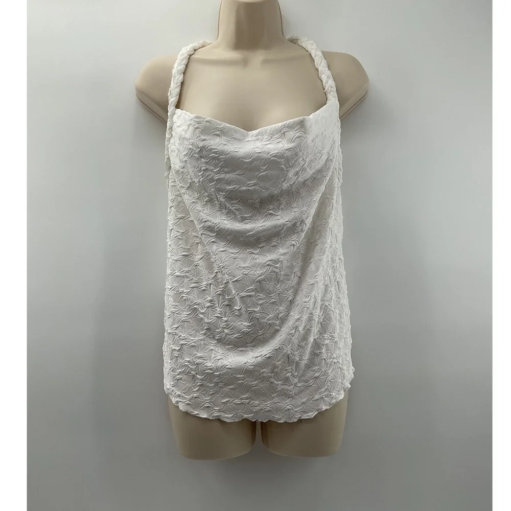 Free People White Textured Braided Halter Cowl Neck Top OB1704292 Womens Small - Picture 6 of 10